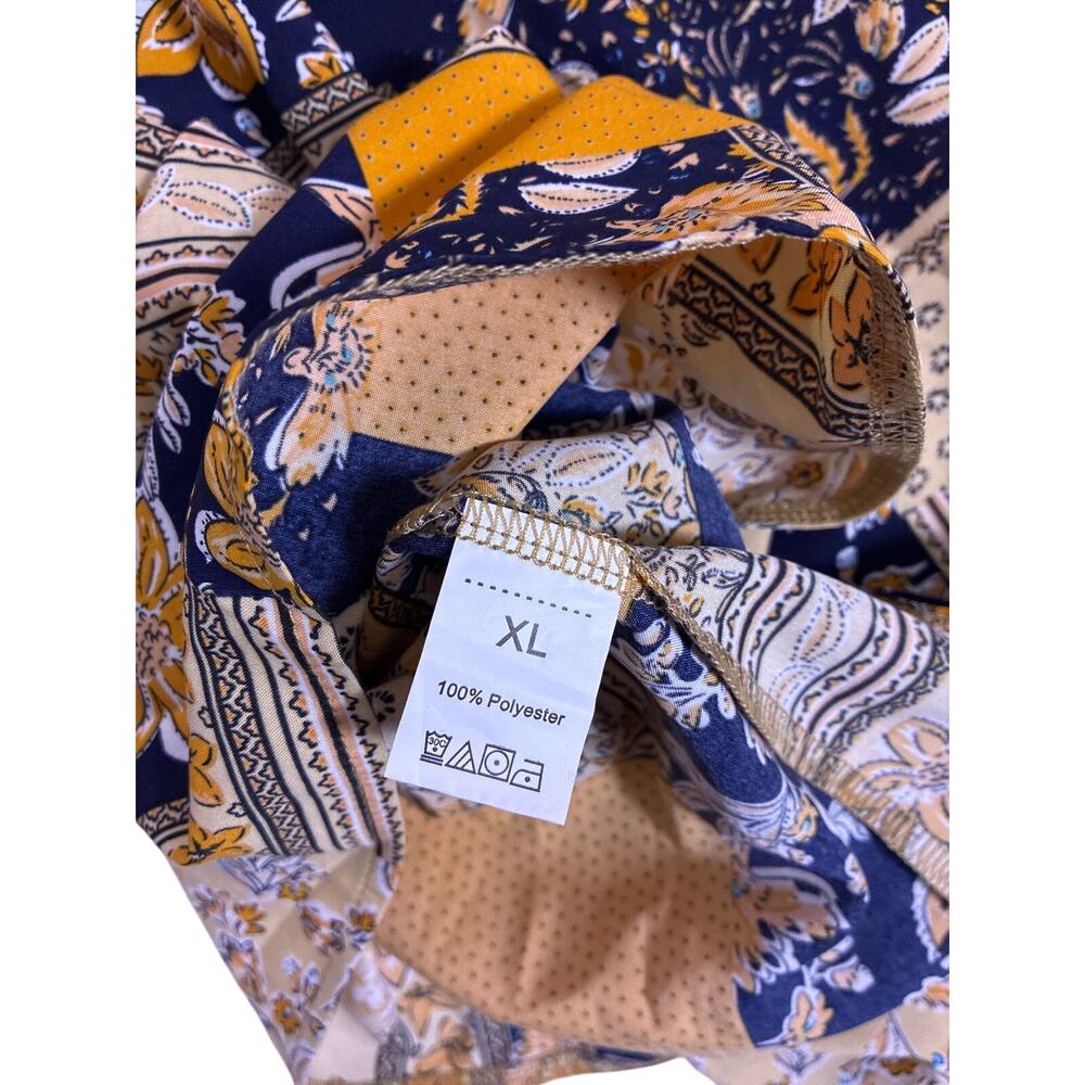 Patchwork Floral Spring Dress Yellow Blue Easter Cottagecore Women’s XL - Picture 3 of 6